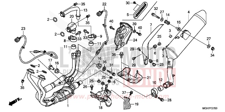 SILENCIEUX D'ECHAPPEMENT de VFR1200X "Crosstourer" Méca PEARL GLARE WHITE (NHB53B) 2015